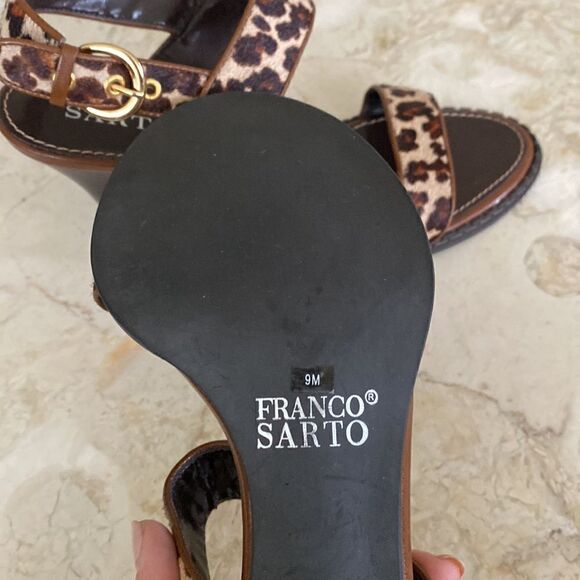 Franco Sarto Cheetah Leopard Print Pony Hair Strappy  Heeled Sandals - Picture 13 of 13